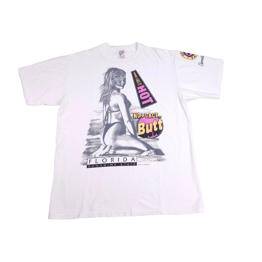 Vintage 90s Queen Of Butts Clearwater Beach Patrol Florida Souvenir Shirt Mens L